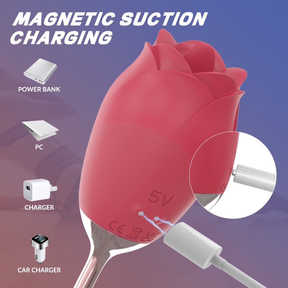 Red Rose & Waterproof Design Tongue Vibrator with Waterproof and Rechargeable Designs