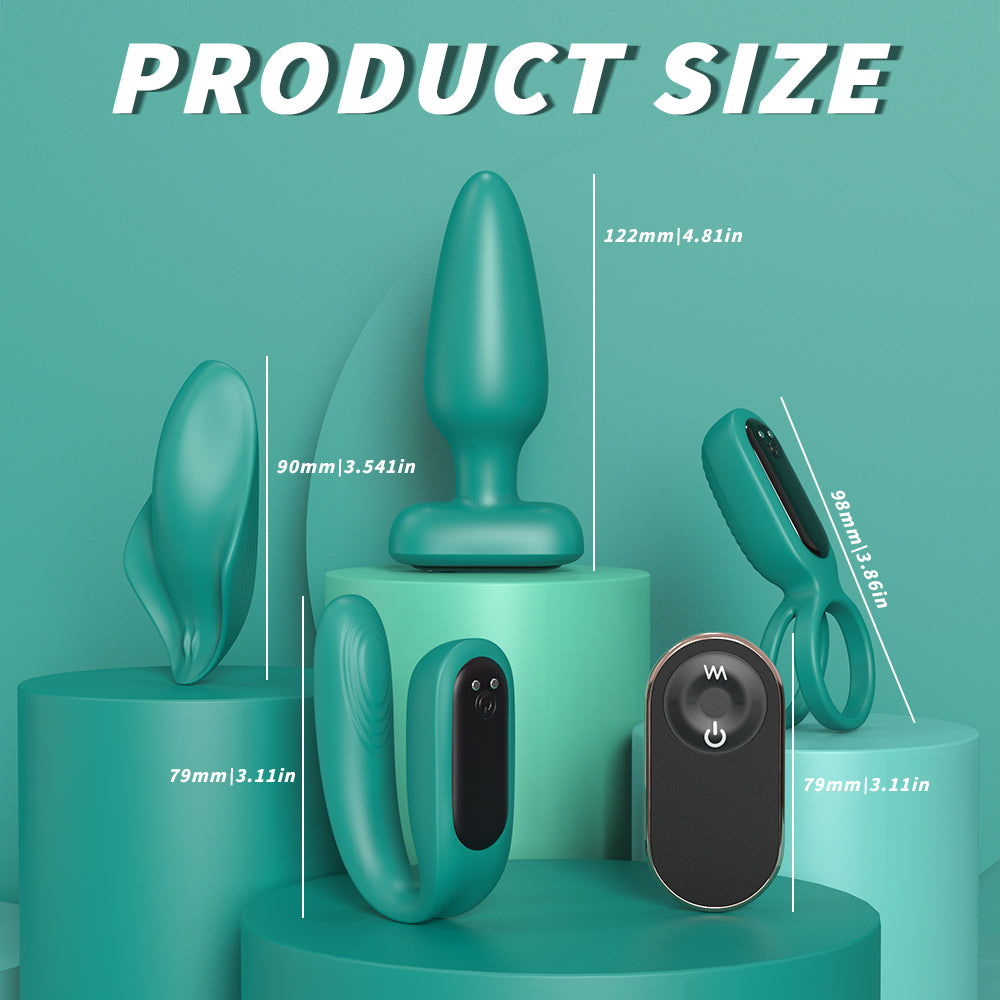 The Lovers' 4-in-1 Rechargeable Remote Controlled Couples Vibrators Set Size