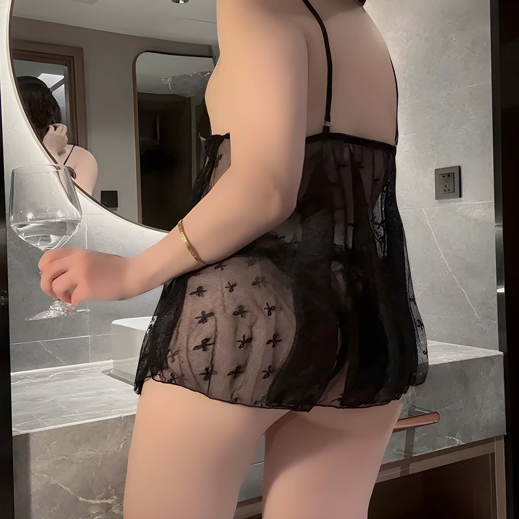 Wildhunni Ribbon Mesh Babydoll Set with Pearls