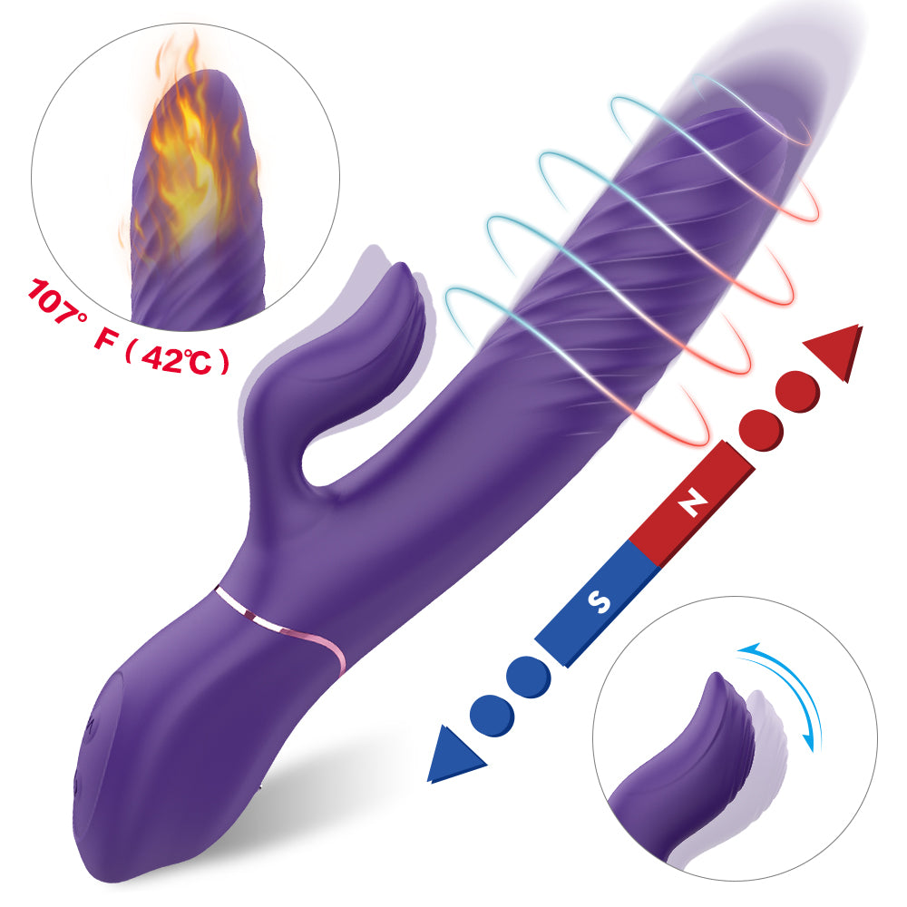 Clitorial Pulsing and Warming Thrusting Vibrator with Waterproof and Rechargeable Designs