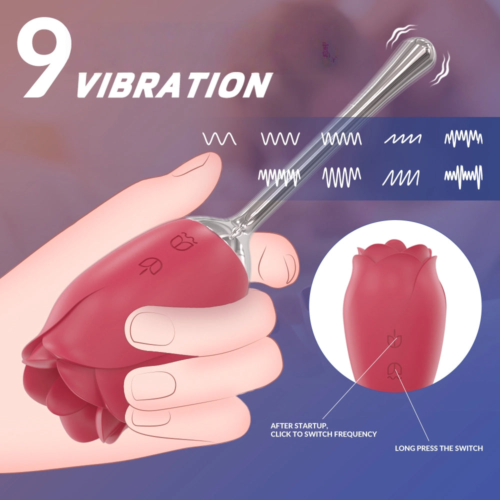 Red Rose & Waterproof Design Tongue Vibrator with Waterproof and Rechargeable Designs   