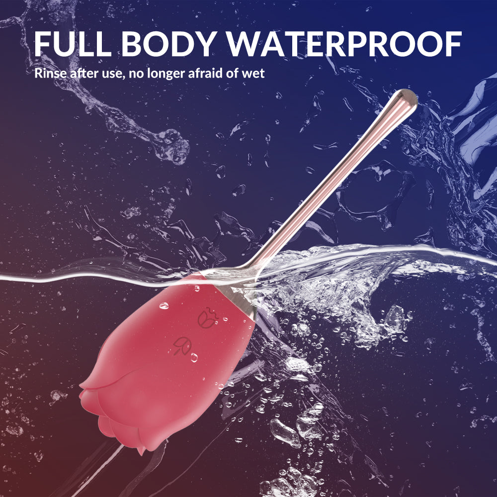 Red Rose & Waterproof Design Tongue Vibrator with Waterproof and Rechargeable Designs   