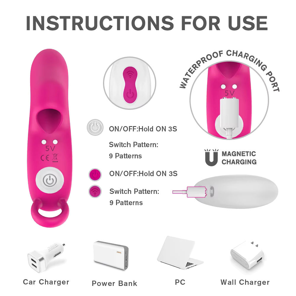 Remote Control in Pink Finger Vibrator with Waterproof and Rechargeable Designs