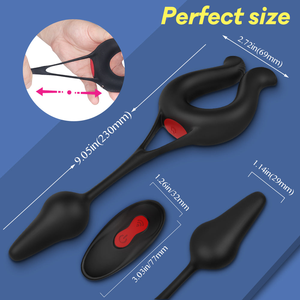 Wildhunni's Vibrating Cock Ring with anal plug using soft medical grade silicone, it is perfect for date night.