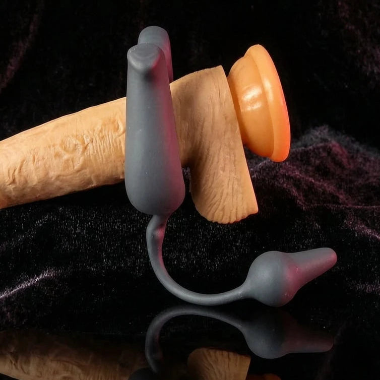 Wildhunni's Vibrating Cock Ring with anal plug using soft medical grade silicone, it is perfect for date night.